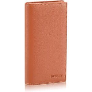 Men's Dark Tan Full Grain Leather Long Bifold Wallet Credit Card Slots Style